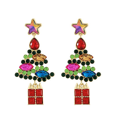 Crystal Christmas Tree Earrings With Star