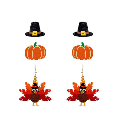 Set of 3 Balsa Wood Thanksgiving Earrings