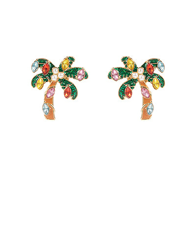 Christmas Crystal and Enamel Palm Tree Earring