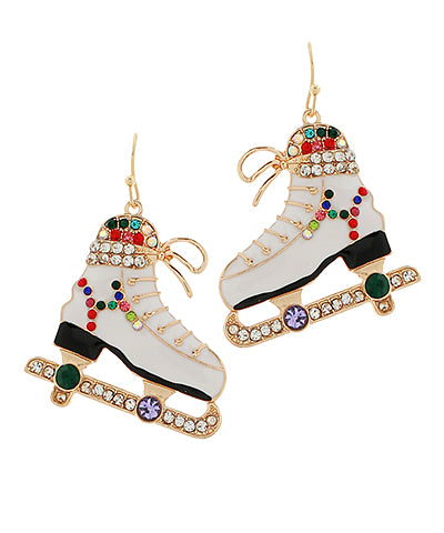 Enamel and Pave Crystal Ice Skate Earrings