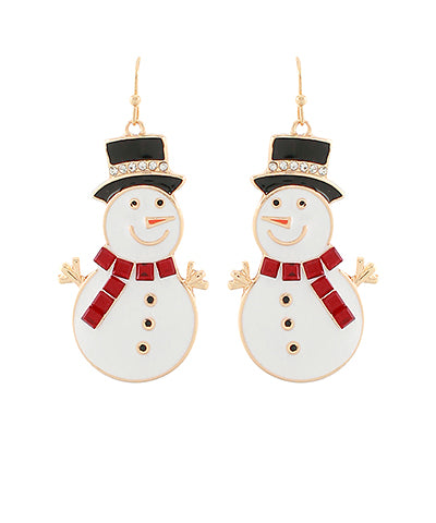 Enamel Snowman  Earrings With Ruby Crystal Scarf