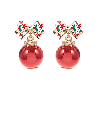 Christmas Ball With Enamel Bow Earring