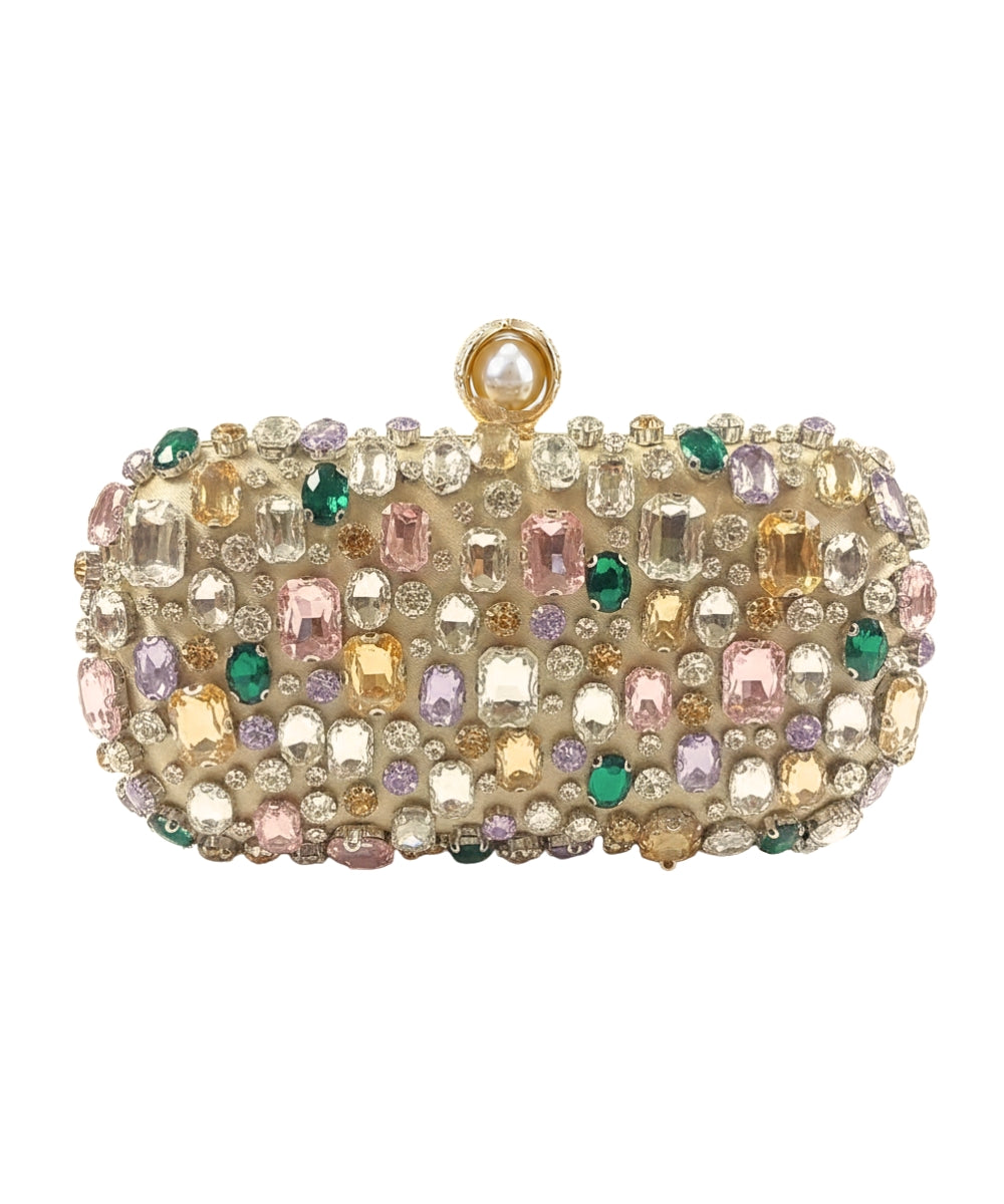 Jewel Encrusted Art Deco Party Purse Gold/Green/Pink