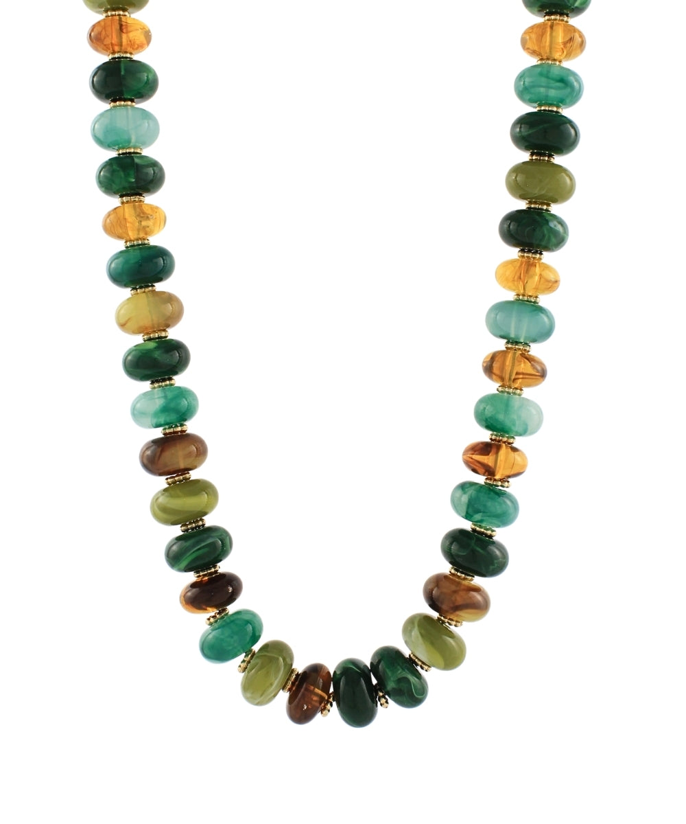 Large Acrylic Bauble Bead Necklace Green/Brown