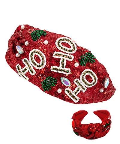 Ho Ho Ho Beaded Crystal Sequined Headband