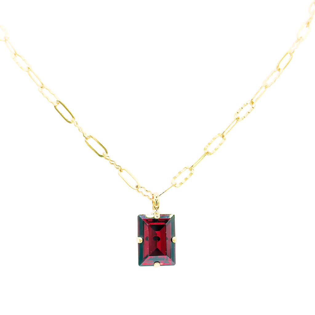 Mariana Emerald Cut Pendant Red on Gold