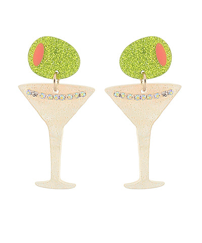 Acrylic  Martini Glass Earrings With Olive Main image