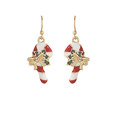 Enamel Candy Cane Christmas Earrings