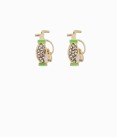 Crystal and Enamel Golf Bag Stud Earrings Green