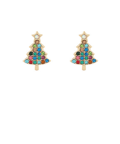 Colorful Christmas Tree Rhinestone Earrings With Star
