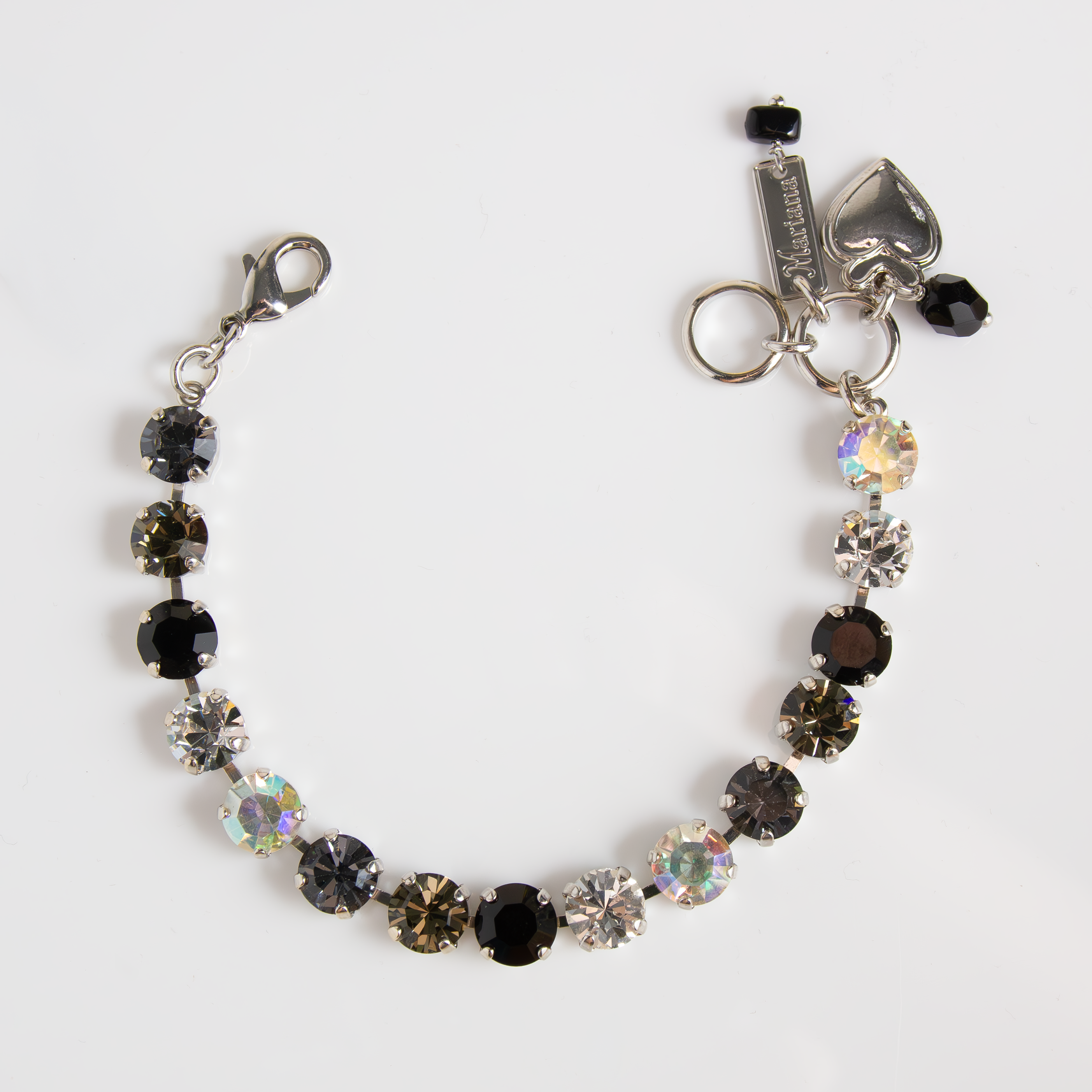 Mariana Bracelet Plain Obsidian Shores on Rhodium