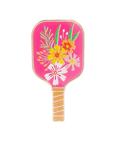 Pink Floral Enamel Pickleball Pin