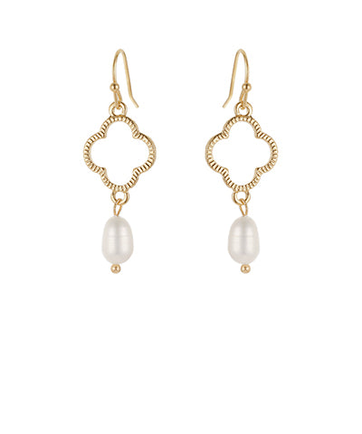 Freshwater Pearl Dangle/Gold Clover Earring Main image