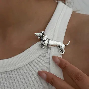 Silver Toned Dachshund Puppy Pin