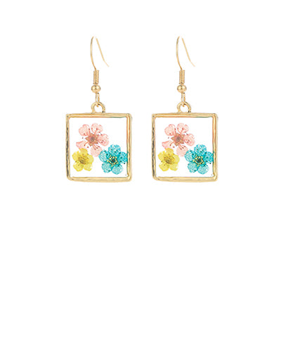 Square Resin Flower  Dangle Earrings Main image