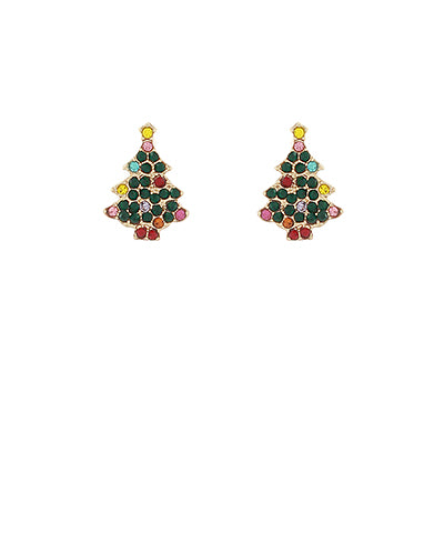 Decorated Christmas Tree Rhinestone Earrings With Star