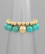 Turquoise/Gold Acrylic Bauble Bead Duo Bracelet Set Secondary image