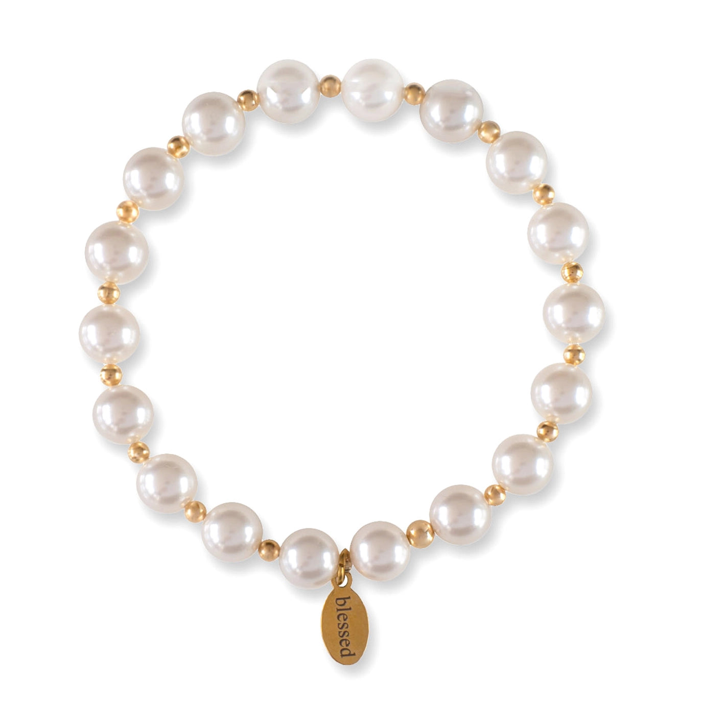 Count Your Blessings Bracelet 8MM White Pearls/Gold Beads Main image