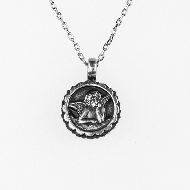 Mariana Guardian Angel Necklace in Black/Grey on Rhodium