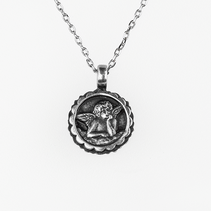 Mariana Guardian Angel Necklace in Teal/Turquoise on Rhodium