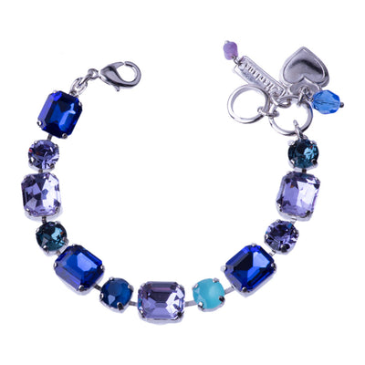 Mariana Emerald Cut and Round Bracelet Electric Blue on Rhodium