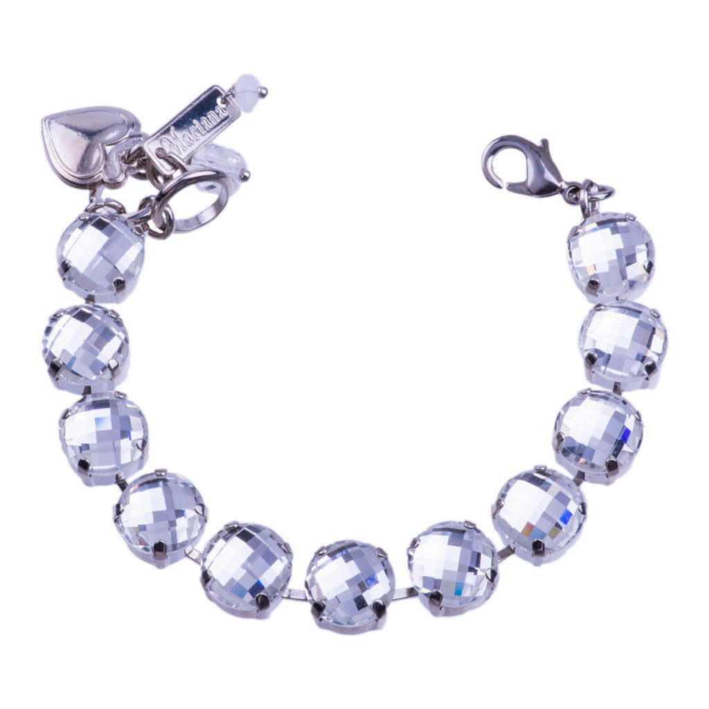 Mariana Medium Plain Faceted Bracelet in Clear on Silver