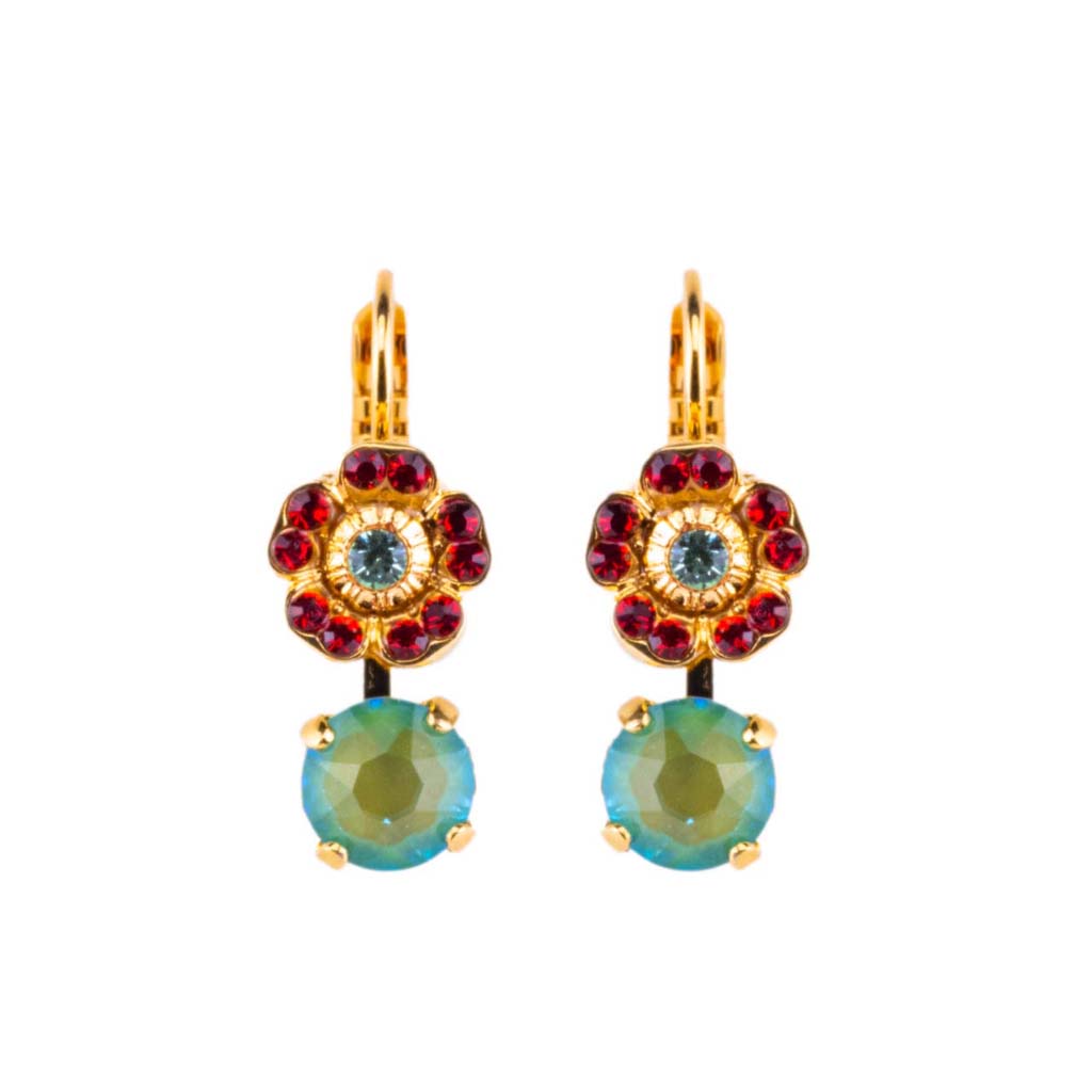 Mariana Flower Drop Earrings Red/ Aqua on Rose Gold