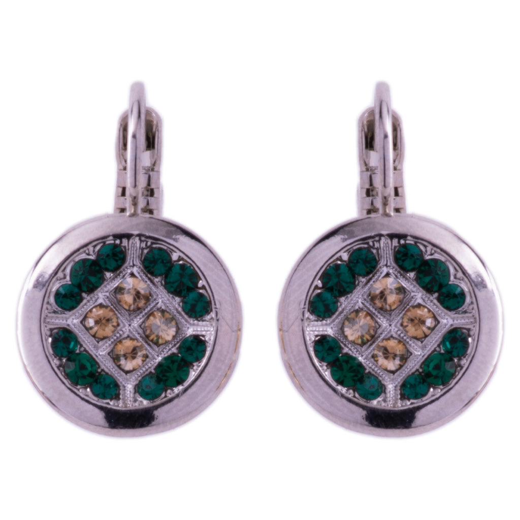 Mariana Embellished Disk Earrings in Emerald/Champagne on Rhodium
