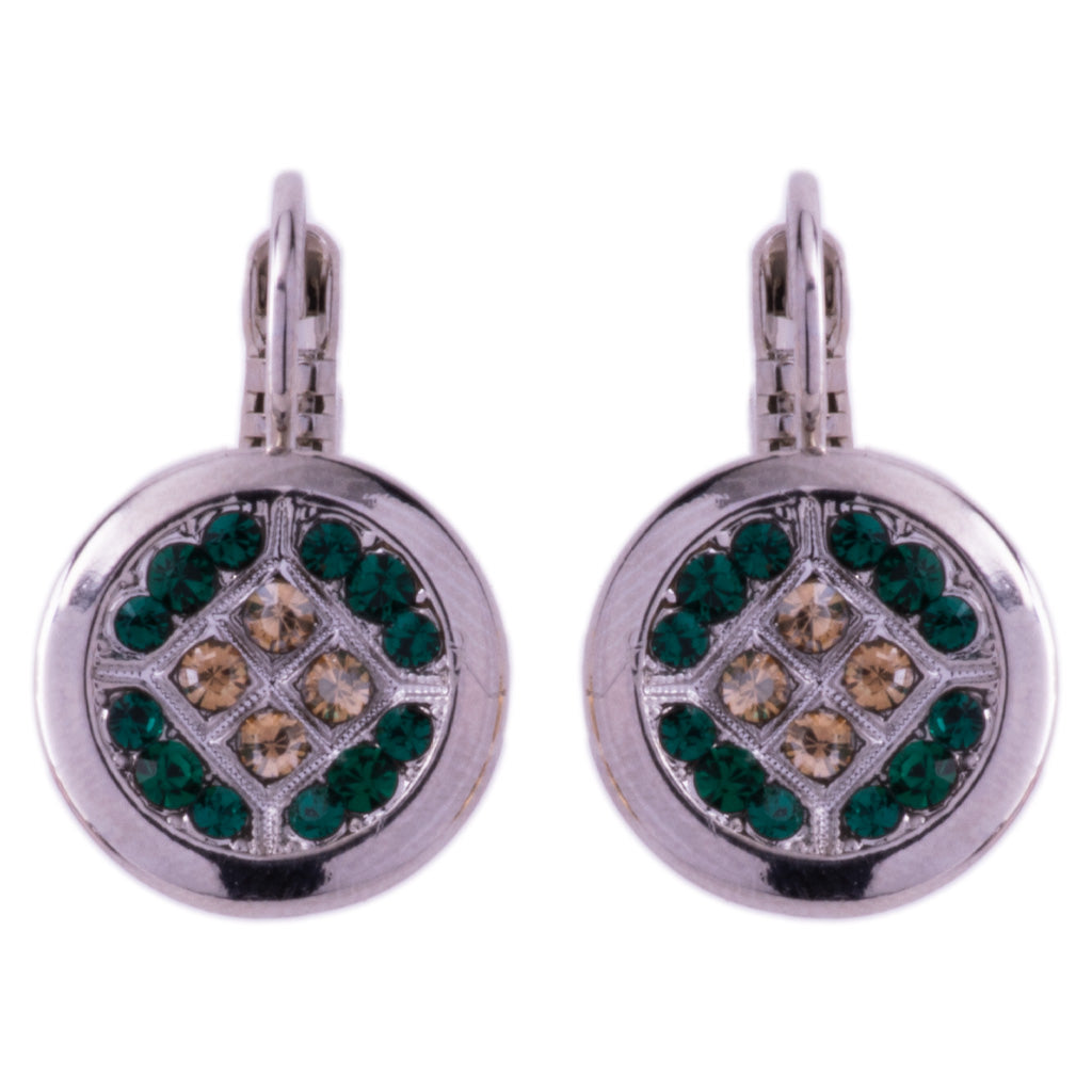 Mariana Embellished Disk Earrings in Emerald/Champagne on Rhodium