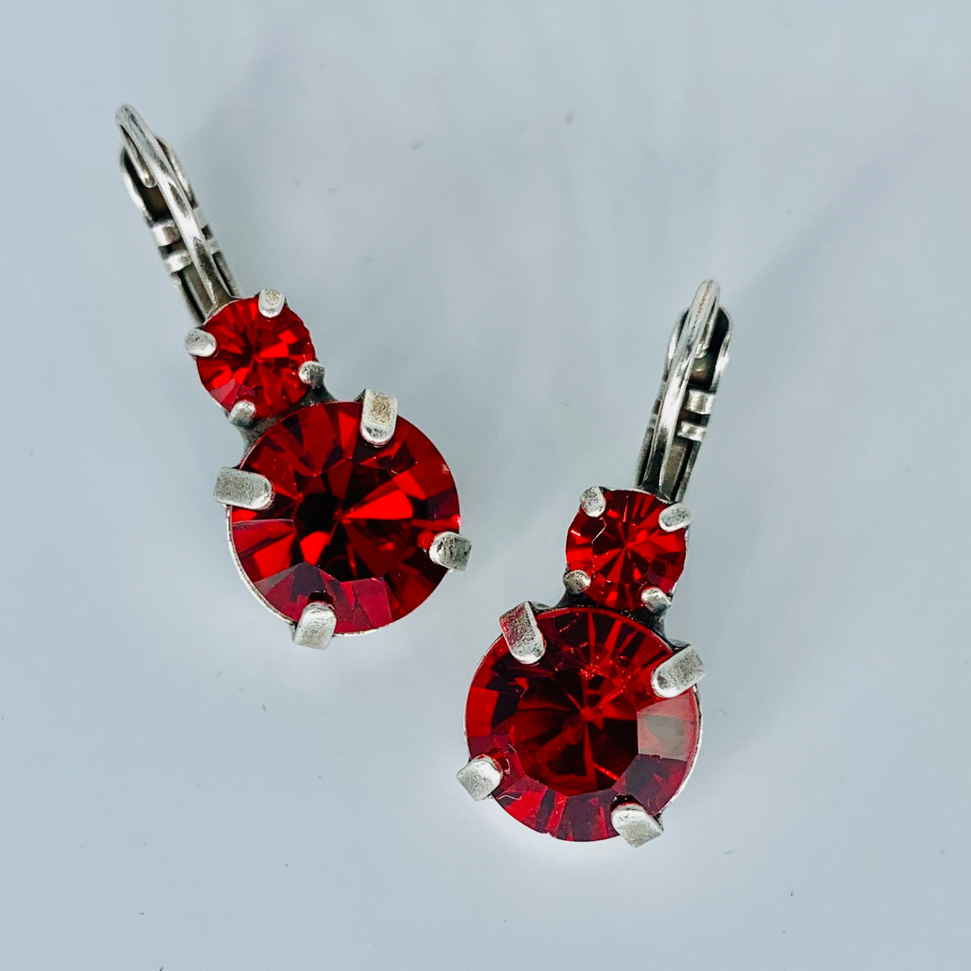 Mariana Double Drop Earrings in Bright Red on Rhodium