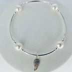 "You're An Angel" Angel Wing Blessing Bracelet in White Pearl and Sterling Silver