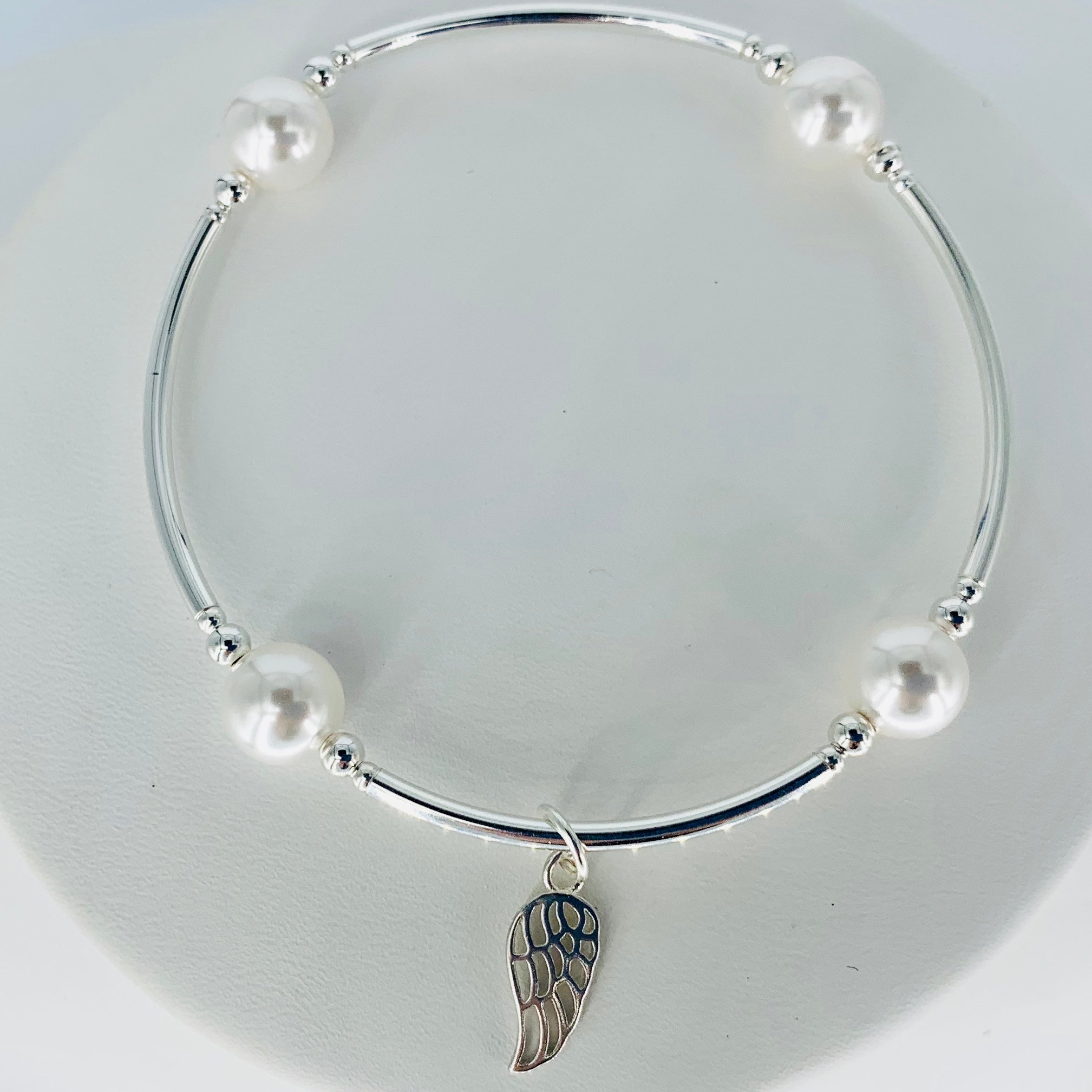 "You're An Angel" Angel Wing Blessing Bracelet in White Pearl and Sterling Silver