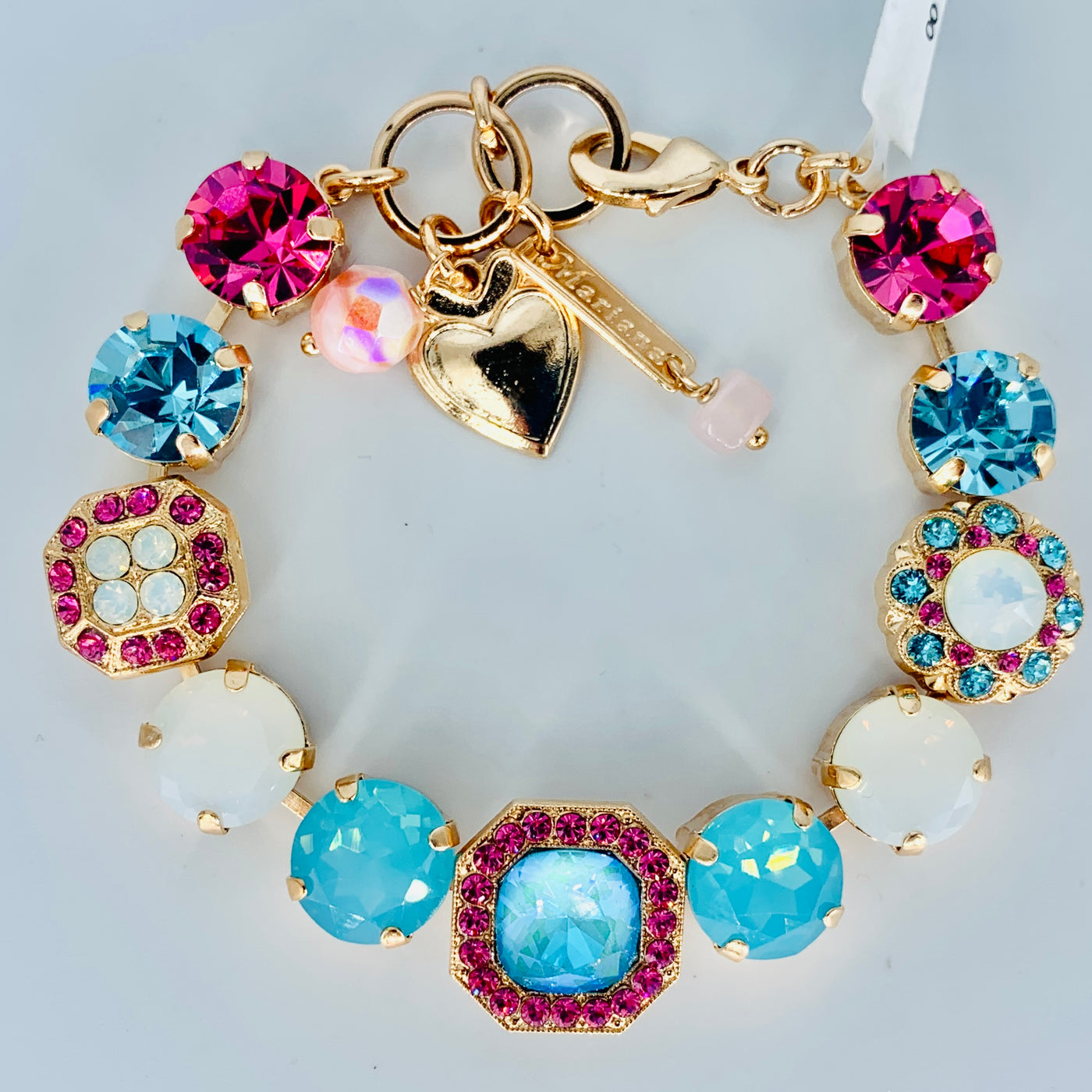 Mariana Banana Split Rhodium Plated Crystal Tennis Bracelet with Heart  Pendant, 8 – En Reverie