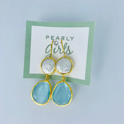 Aqua Blue Turkish Cat's Eye With Coin Pearl on Yellow Gold