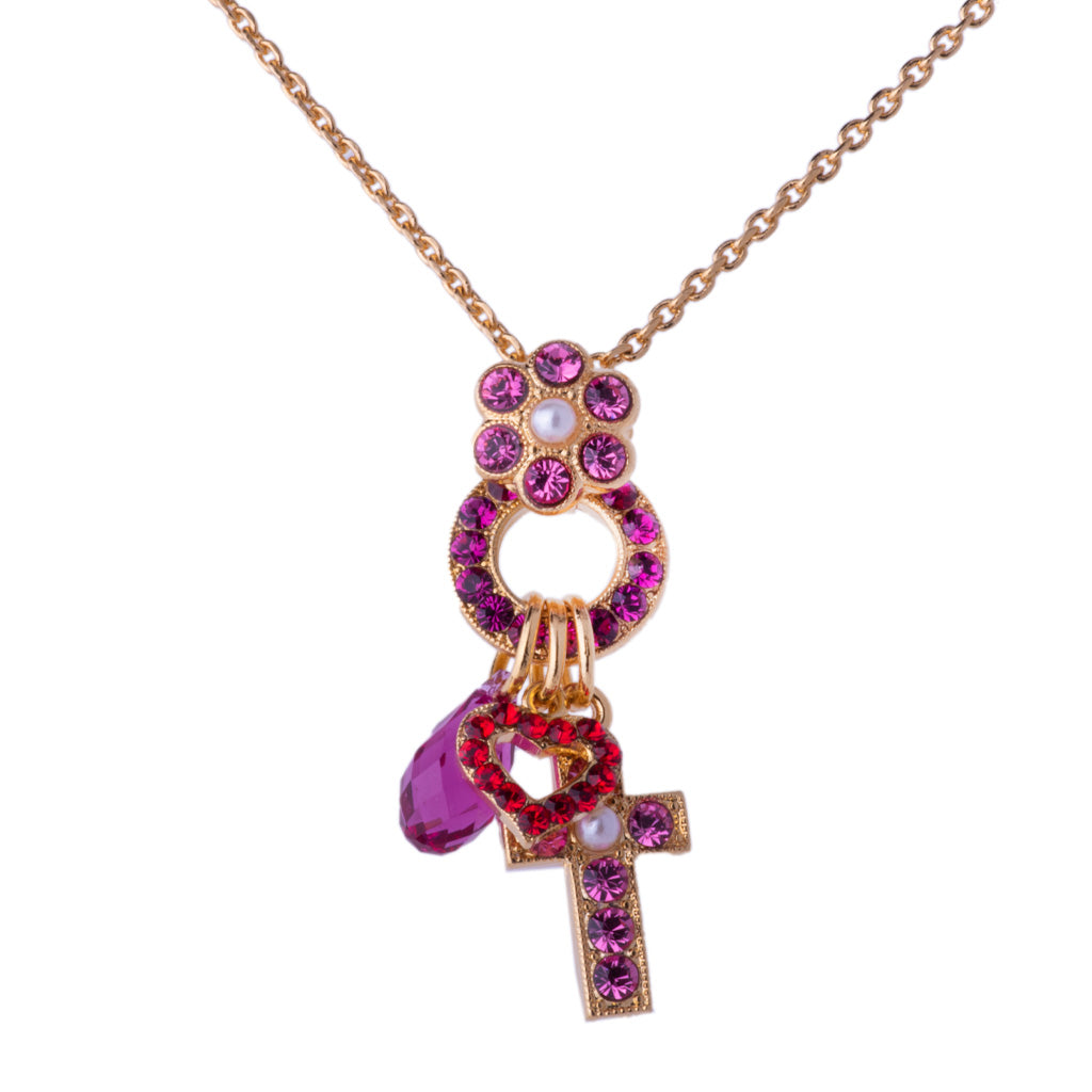Mariana  Petite Cross Cluster Necklace in Hibiscus on Gold