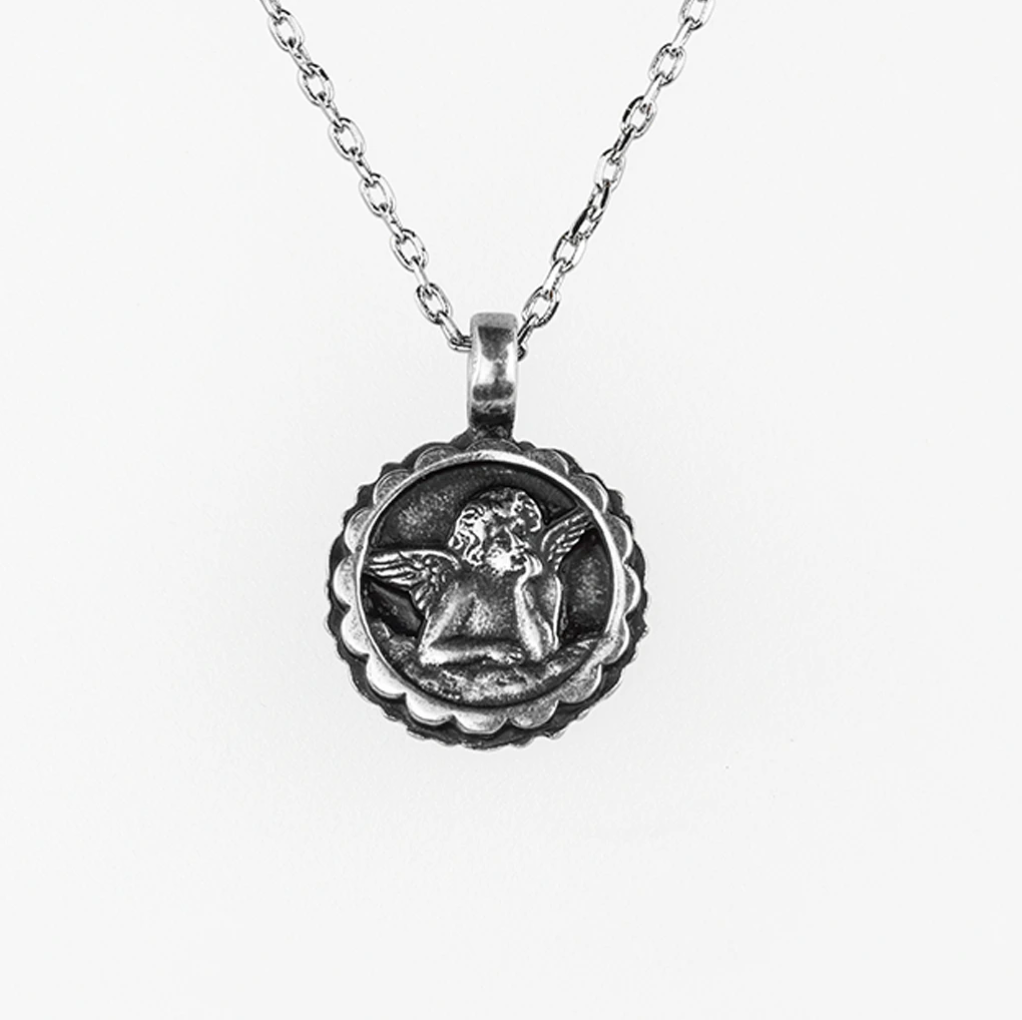 Mariana Guardian Angel Birthstone Necklace - February on Rhodium