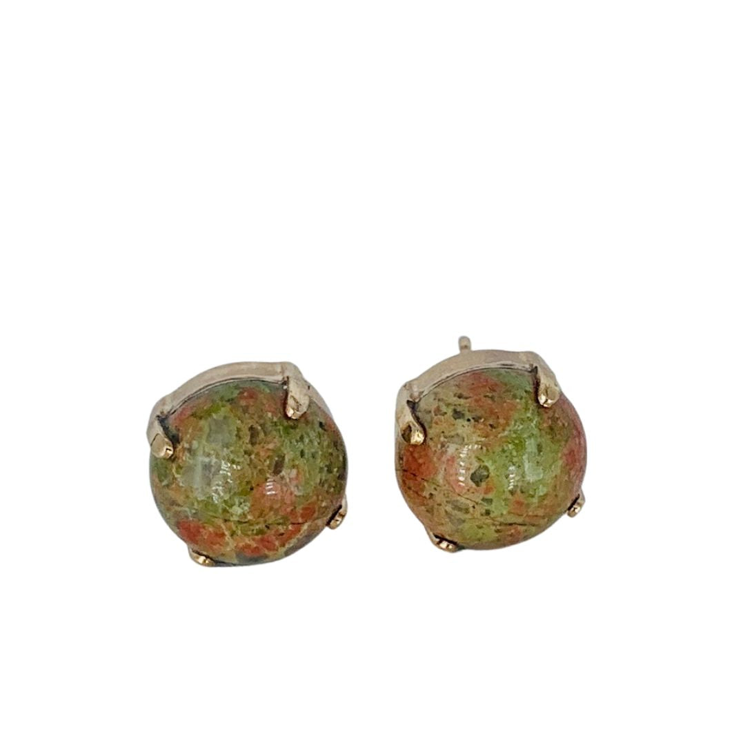 Mariana Earring Large Mineral Stud Unakite on Rose Gold