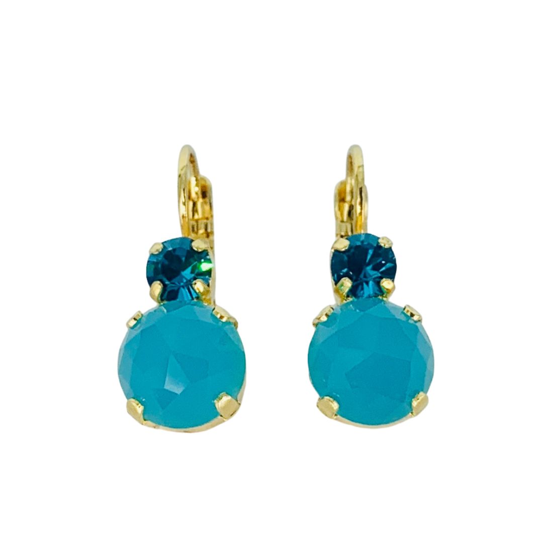 Mariana Double Drop Earrings in Teal/Faceted Blue Quartz on Gold