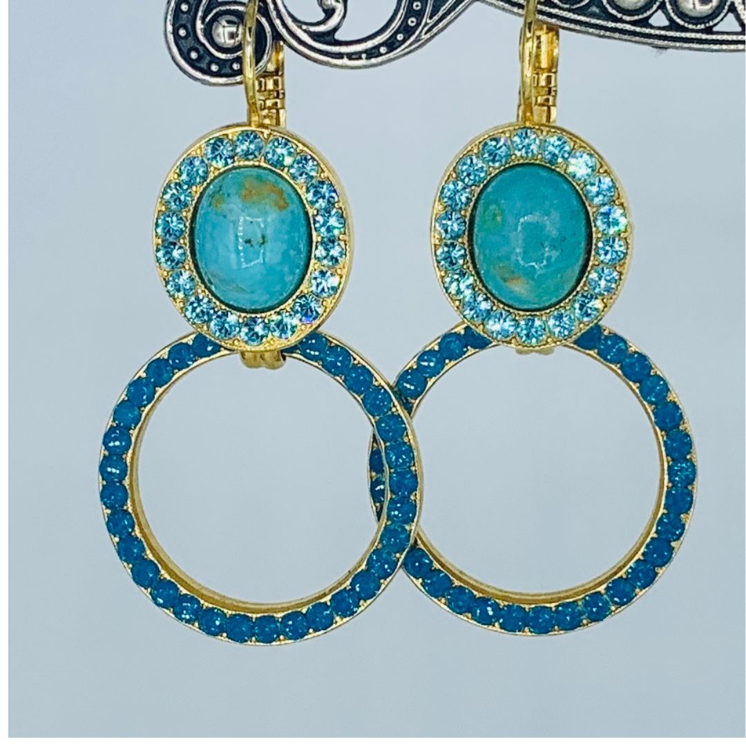 Mariana Oval Halo 0ver Circle Earrings Mineral Turquoise/ Teal on Gold