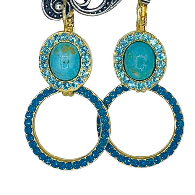 Mariana Oval Halo 0ver Circle Earrings Mineral Turquoise/ Teal on Gold