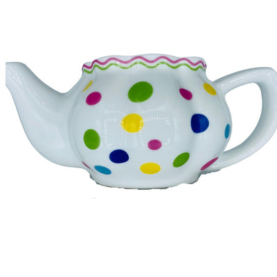 Child's Porcelain Tea Set in Picnic Basket With Polka Dots