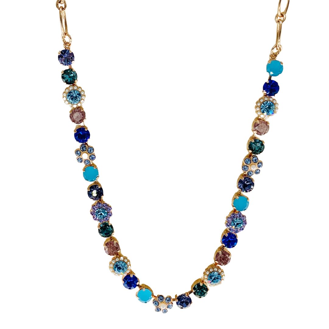 Mariana Blossom Necklace Electric Blue on Rose Gold