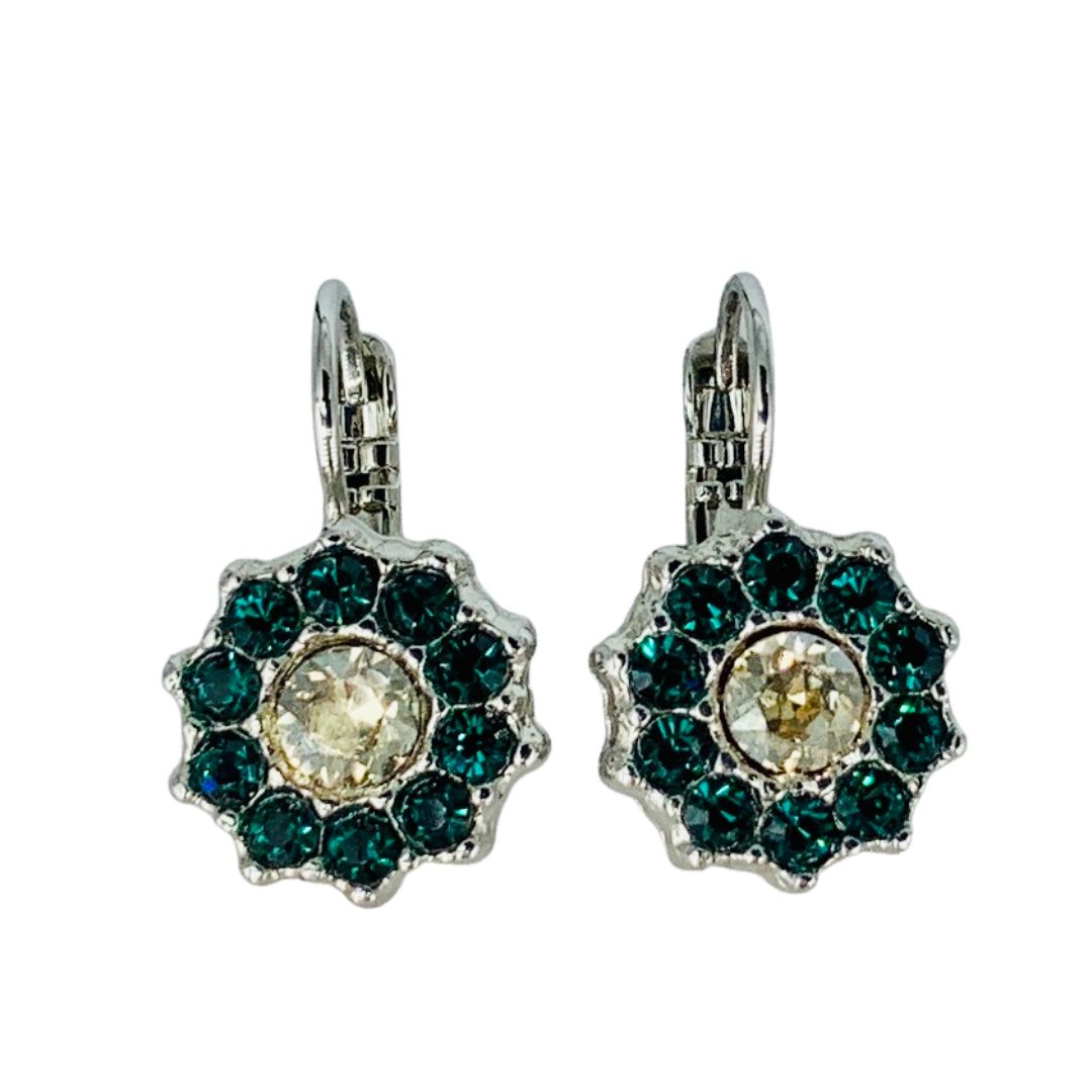 Mariana Flower Earring in Emerald/Champagne on Rhodium