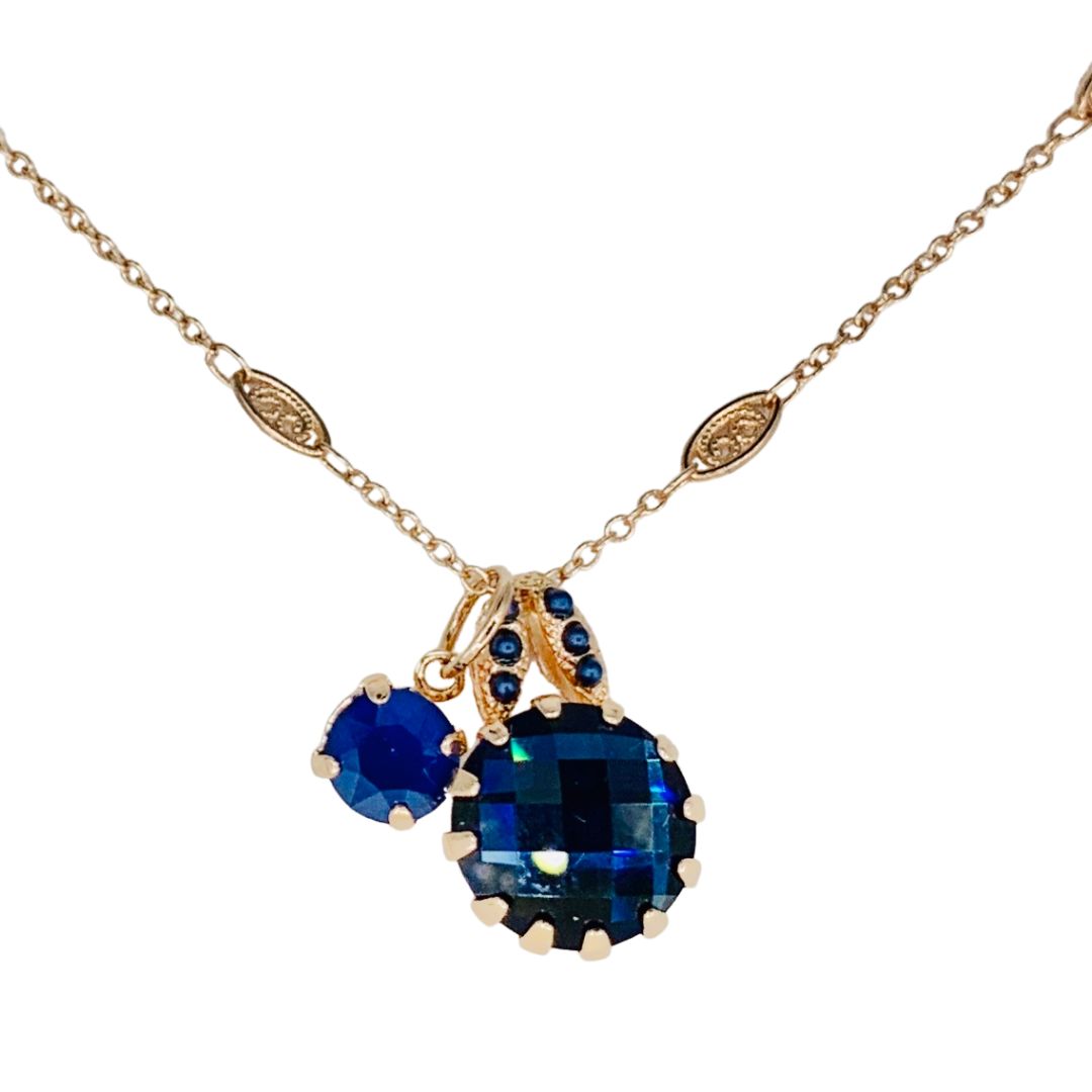 Mariana Side Car Necklace in Blues on Rose Gold