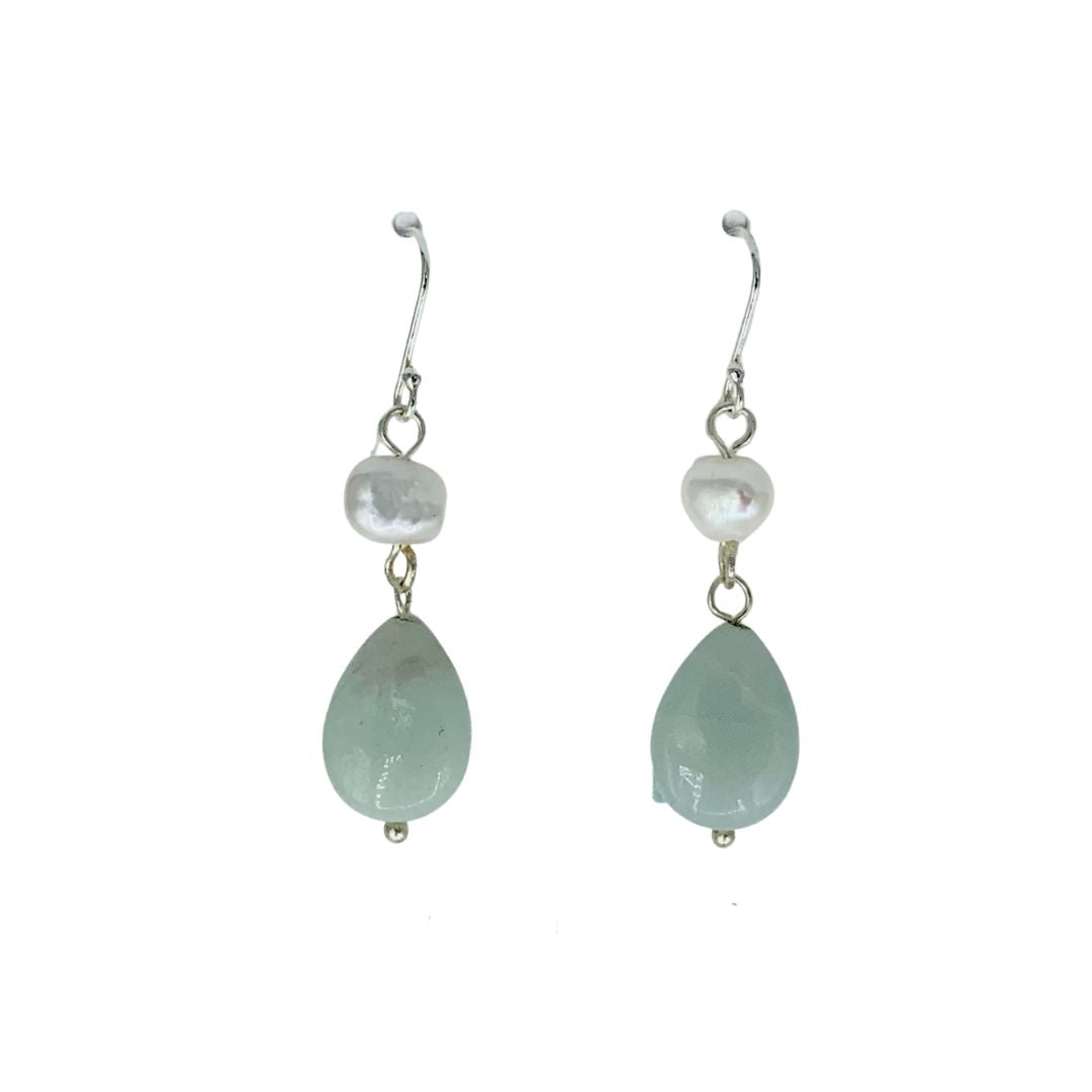 Amazonite and Pearl Earring on Sterling Wires