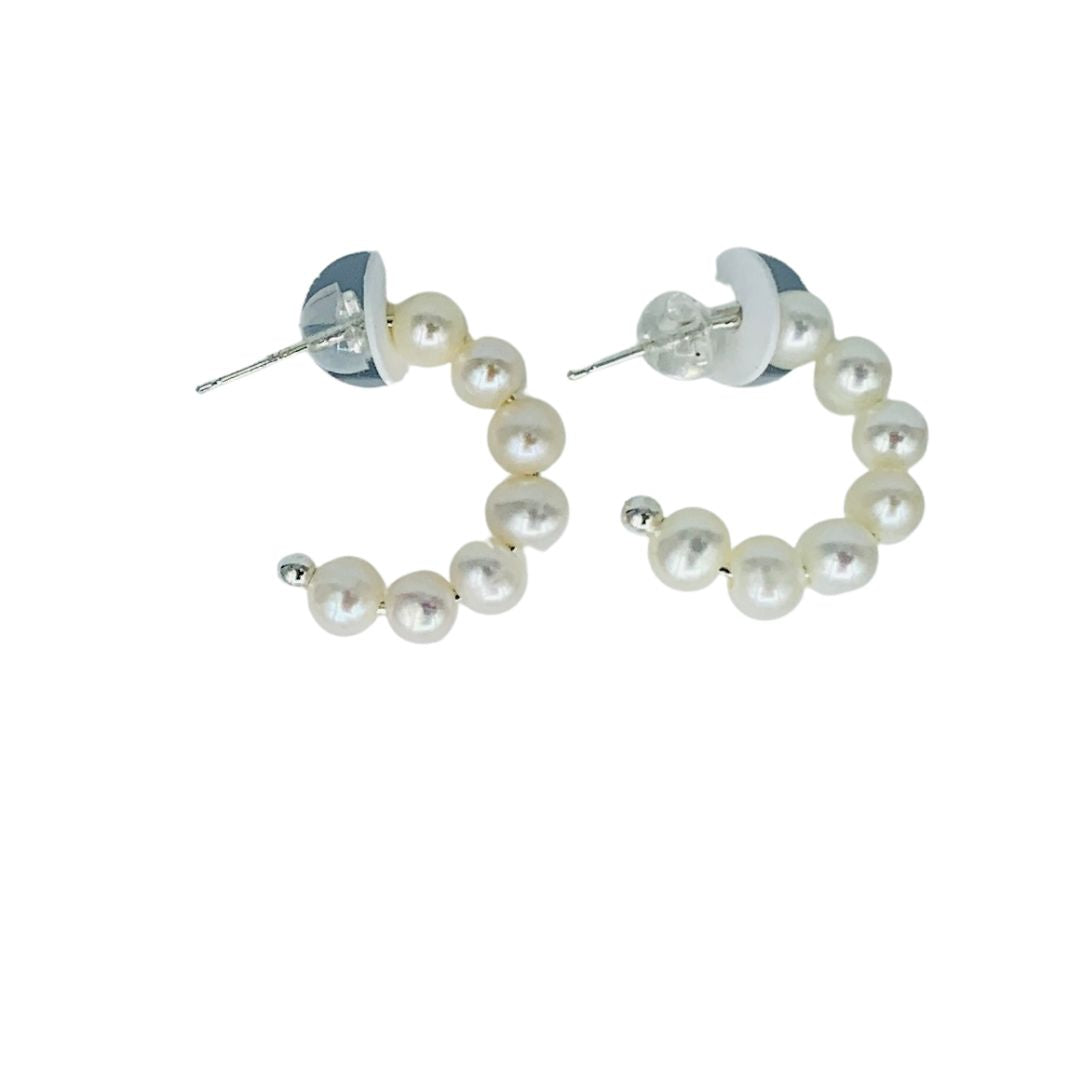 Half Hoop Pearl Earrings on Sterling Silver Posts