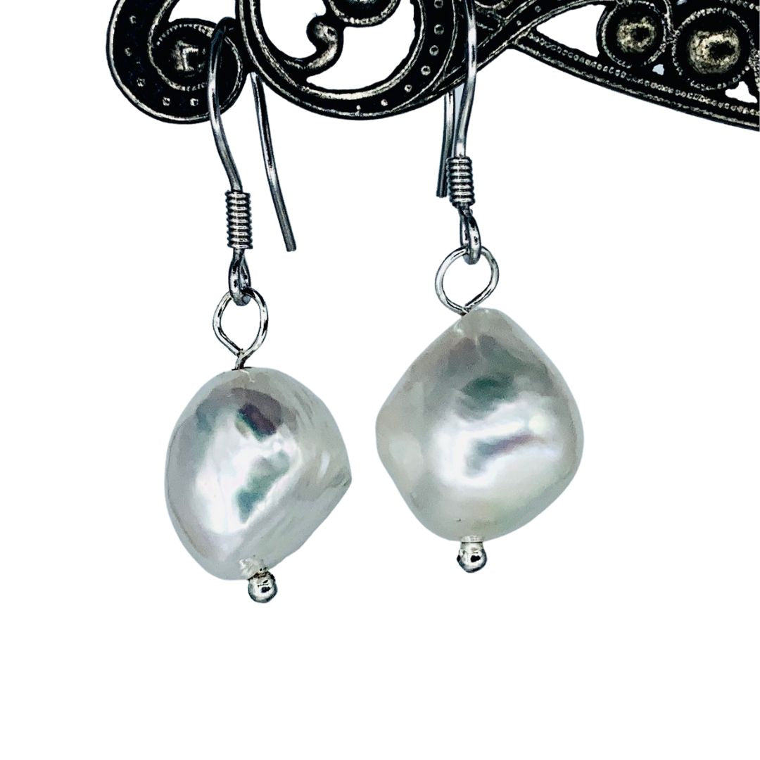 Baroque Pearl Earrings on Sterling Silver Wires