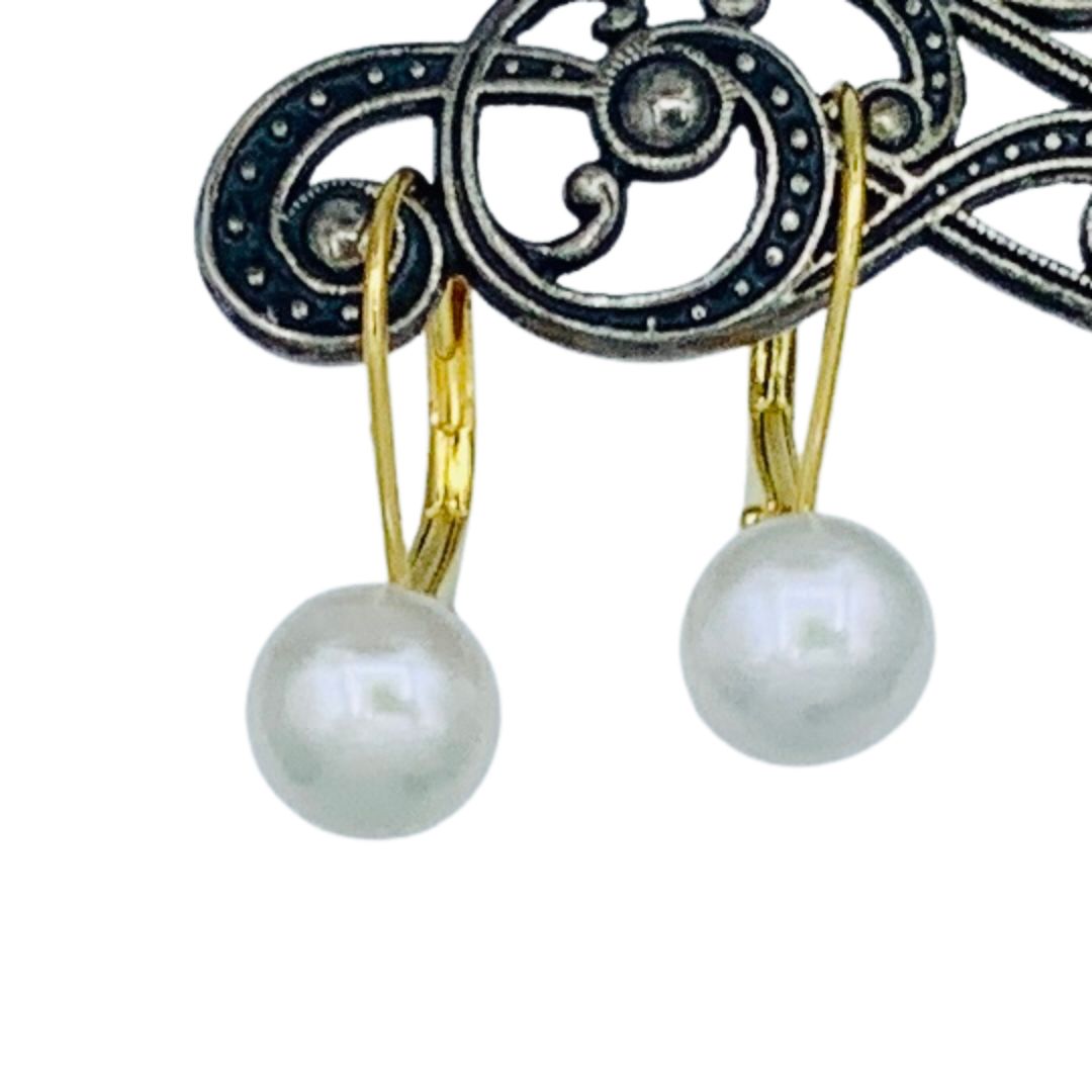 Pearl Earrings on Gold French Hooks