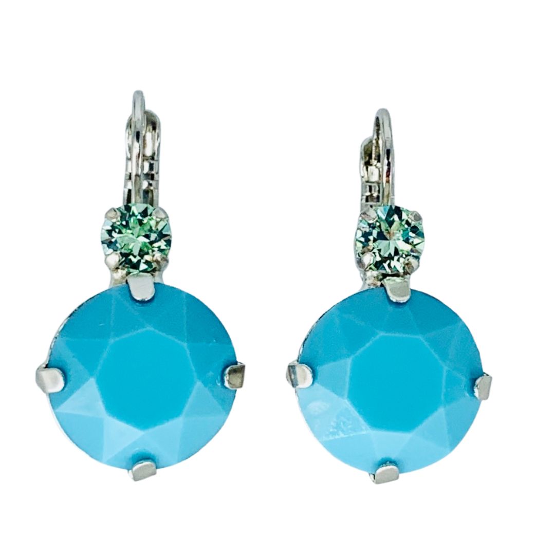 Mariana double drop earring light green over matte turquoise crystals on rhodium Main image