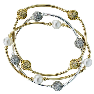 Blessing Bracelet 8MM Pave Crystal Beads With Gold Filled Bars